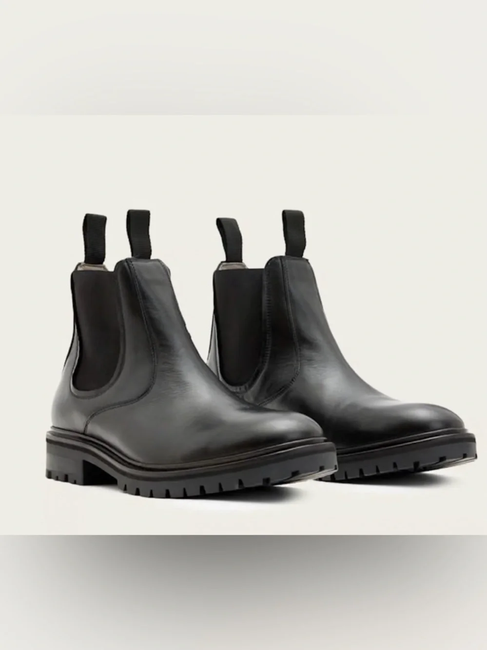 All Saints CREED LEATHER CHELSEA BOOTS Men's Black Chelsea Lug Boots Sz 45